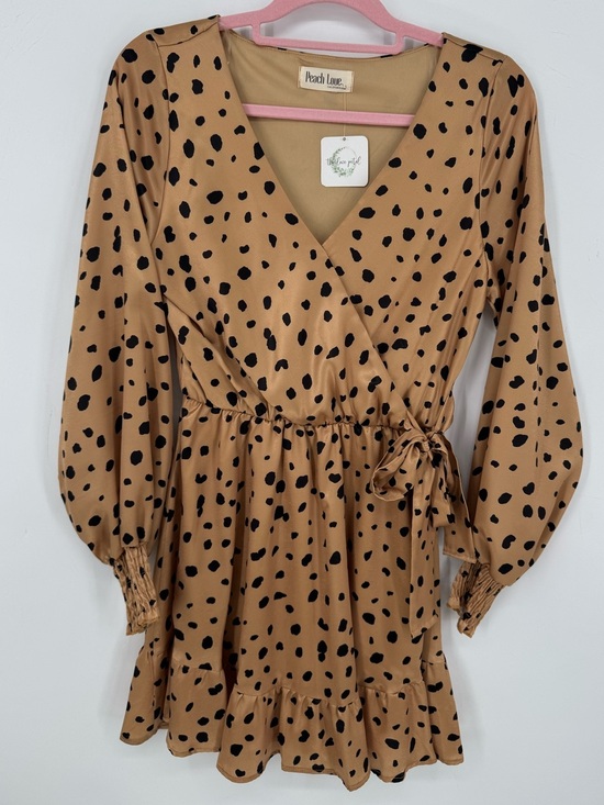 Peach Love California Dresses & Skirts - Peach Love Boho Boutique Camel + Black Animal Print Tie Waist Dress Small NWT